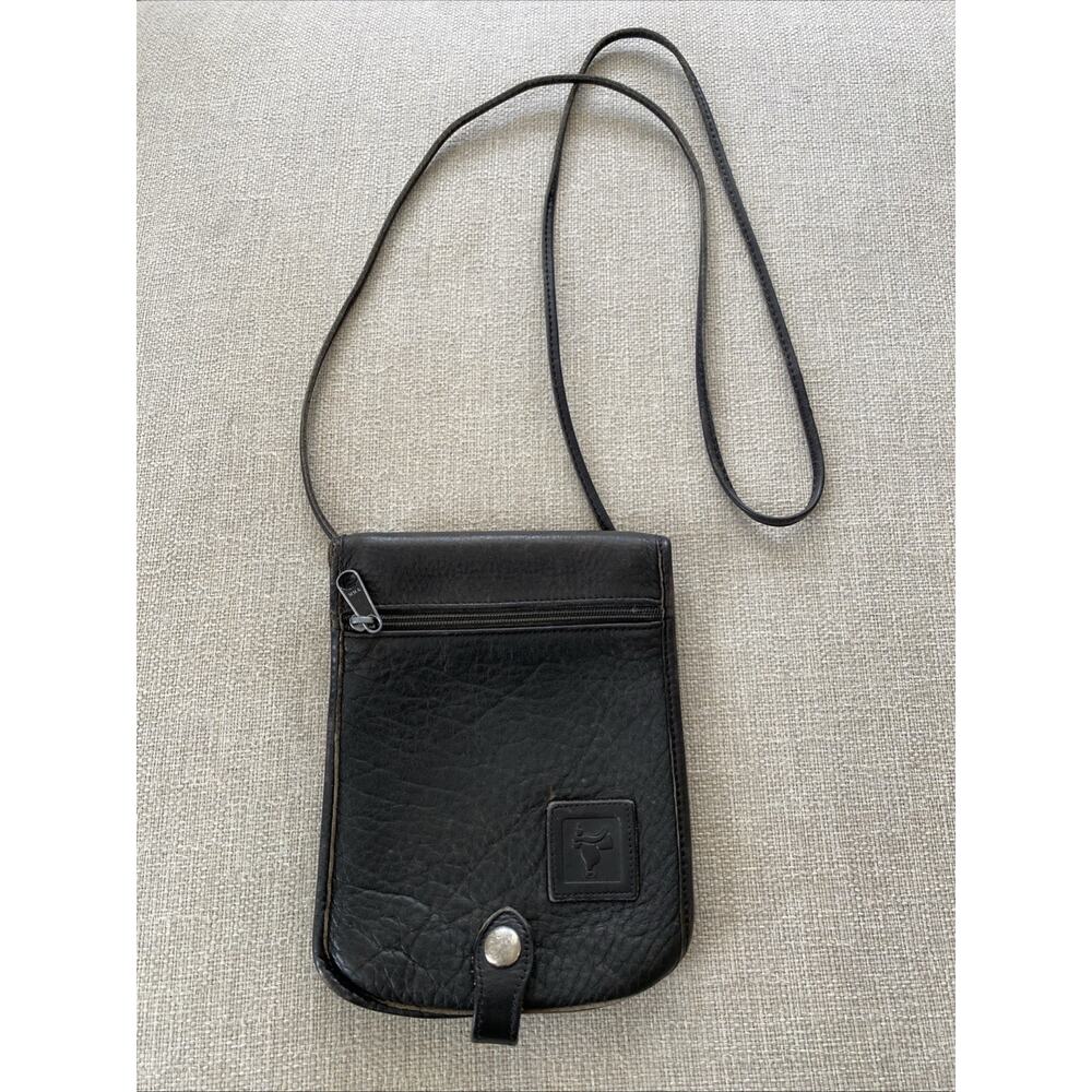 Vtg Saddle Branded Black Leather Crossbody Purse Snap Latch Zip Travel 6"x7.5"